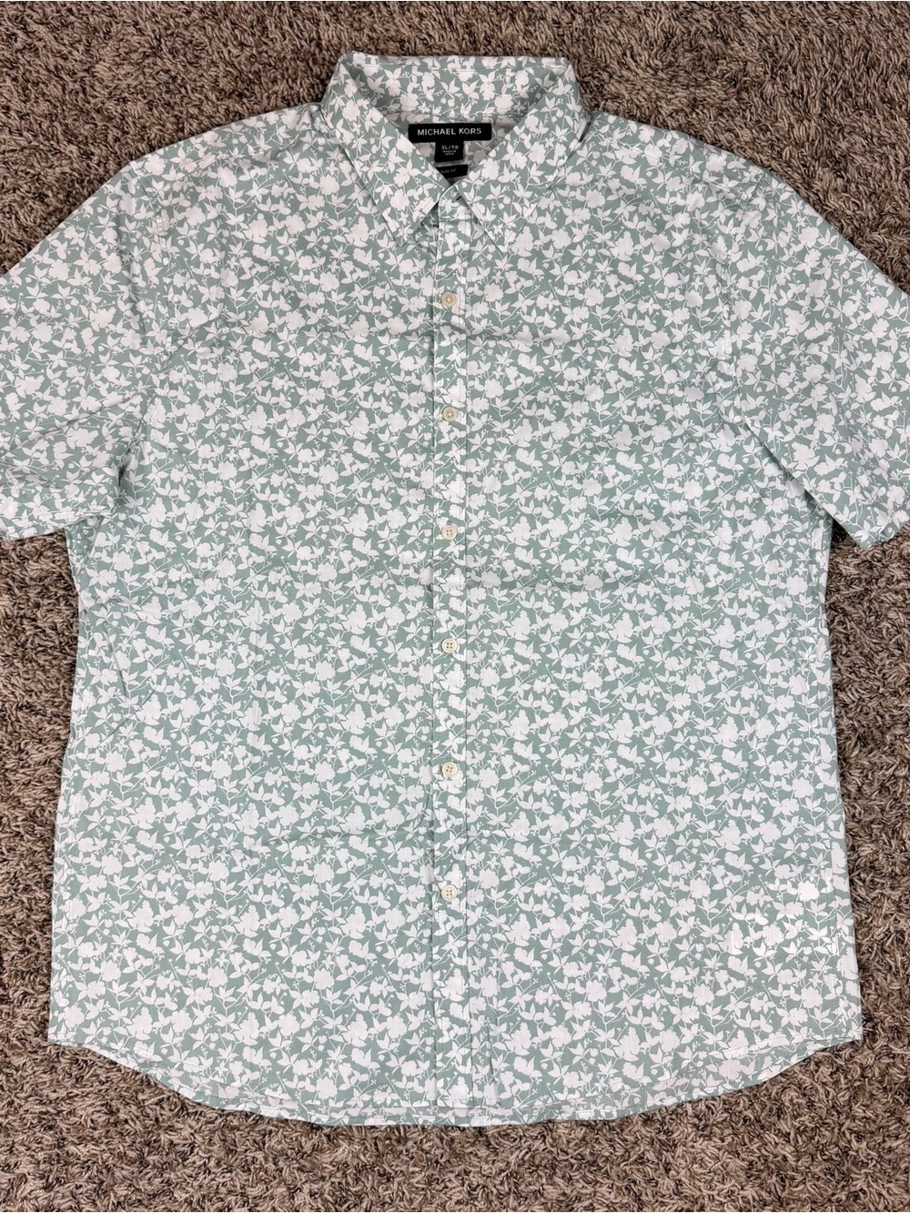 Michael Kors Floral Stretch Cotton Short Sleeve Shirt Mens XL Slim Fit Button Up